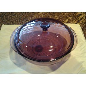 Pyrex Visions USA Glass Amber Plum 023 Round 1.5L Casserole Baking Dish W/ Lid